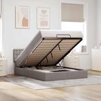 vidaXL Bed poef met matras en LEDs 140x200 cm stof taupe, Verzenden, 140 cm, 200 cm, Stof
