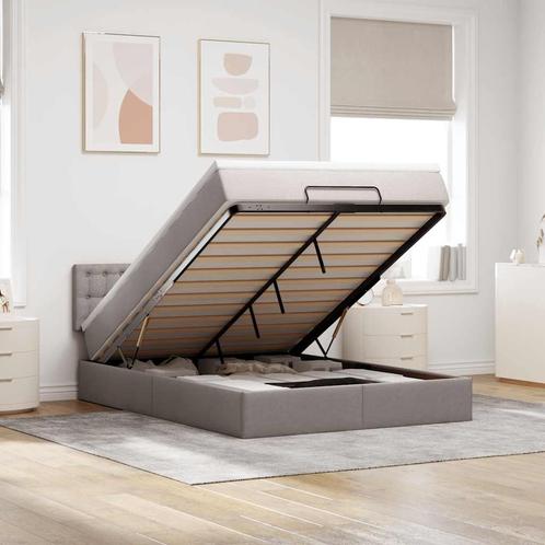 vidaXL Bed poef met matras en LEDs 140x200 cm stof taupe, Huis en Inrichting, Slaapkamer | Bedden, 140 cm, 200 cm, Tweepersoons
