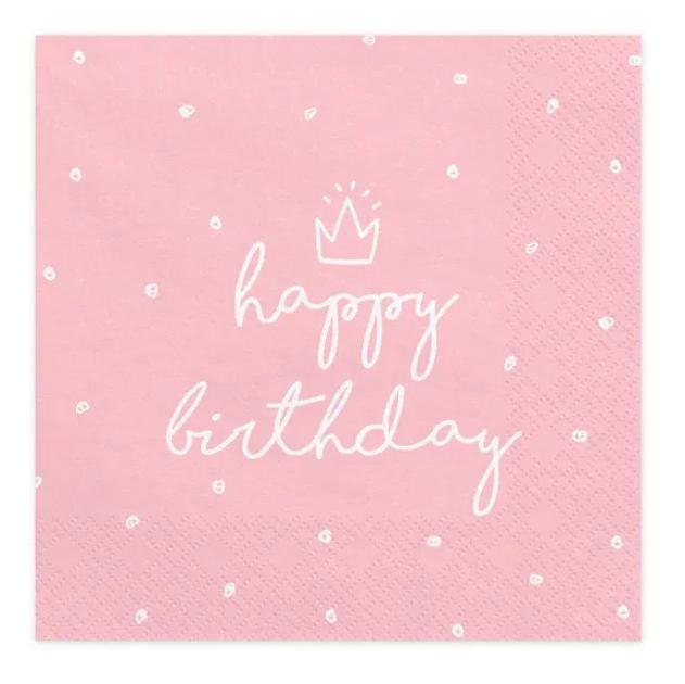 Servetten Happy Birthday Roze 33cm 20st, Hobby en Vrije tijd, Feestartikelen, Nieuw, Verzenden
