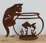 Tuinbeeld Kat Pip bij vissenkom -H21 x B24cm, Verzenden, Nieuw
