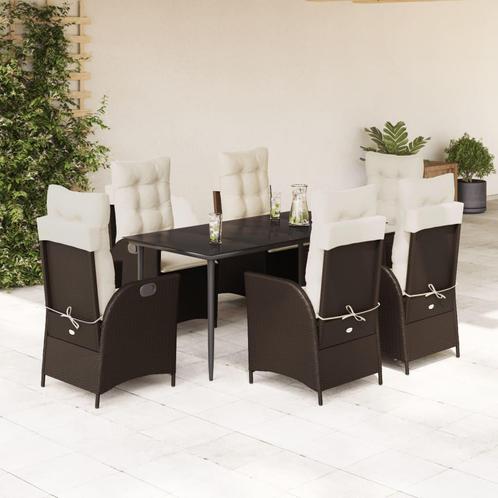vidaXL 7-delige Tuinset met kussens poly rattan bruin, Tuin en Terras, Tuinsets en Loungesets, Tuinset, Nieuw, 6 zitplaatsen, Rotan