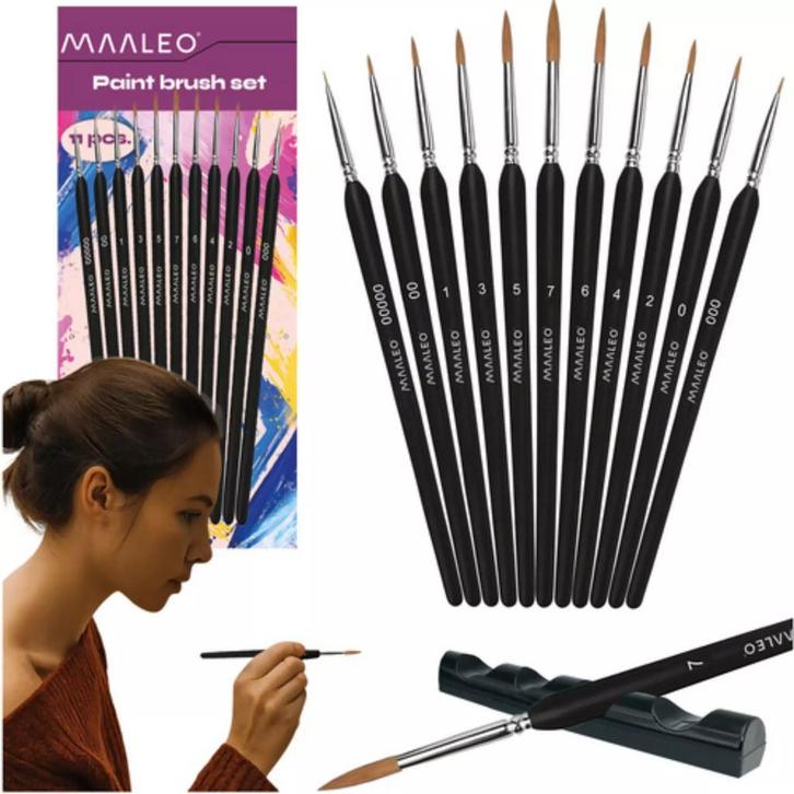 Maaleo Penseelset 11-delig – Perfect voor Fijn Schilderwer, Hobby en Vrije tijd, Schilderen, Nieuw, Ophalen of Verzenden
