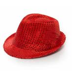 Trilby hoed met pailletten - rood - glitter - Gangsterhoeden, Ophalen of Verzenden, Nieuw