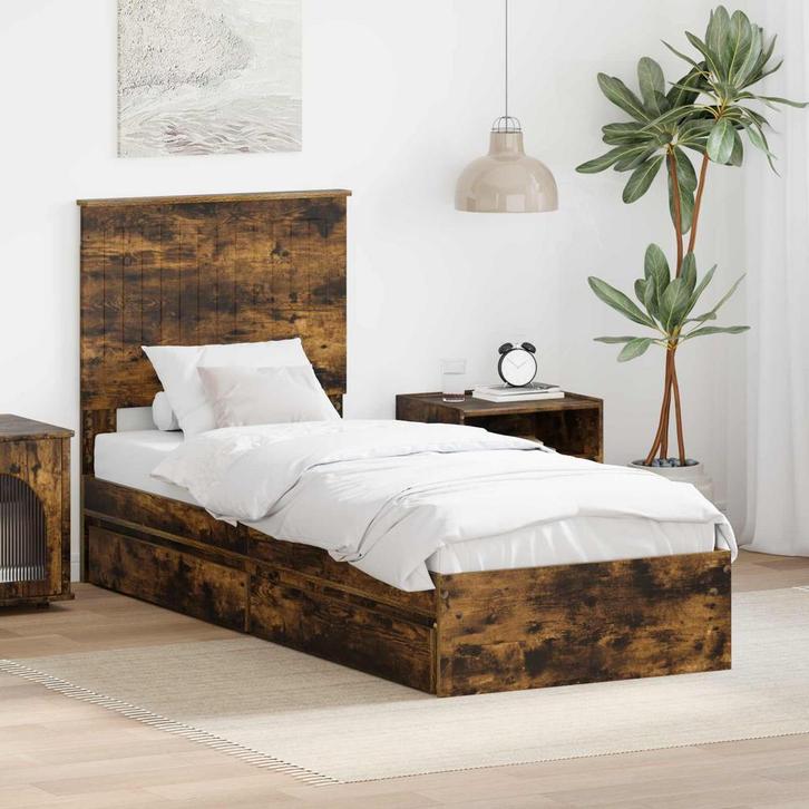 vidaXL Opslag bed met lade Gerookt eiken 75 x 190 cm Bewerkt, Huis en Inrichting, Slaapkamer | Bedden, Bruin, Nieuw, Hout, Verzenden