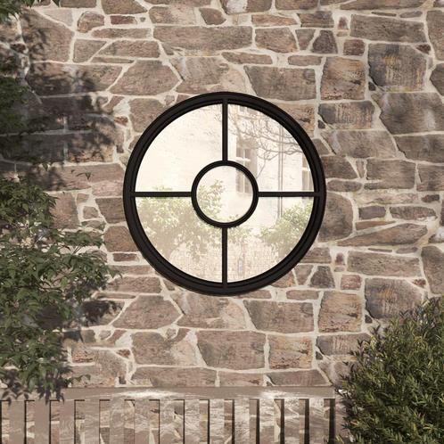 vidaXL Tuinspiegel rond 40x4 cm ijzer zwart, Huis en Inrichting, Woonaccessoires | Spiegels, Nieuw, Verzenden