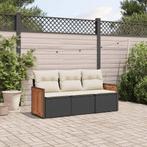 vidaXL 3-delige Loungeset met kussens poly rattan zwart, Verzenden, Nieuw, Rotan, Loungeset