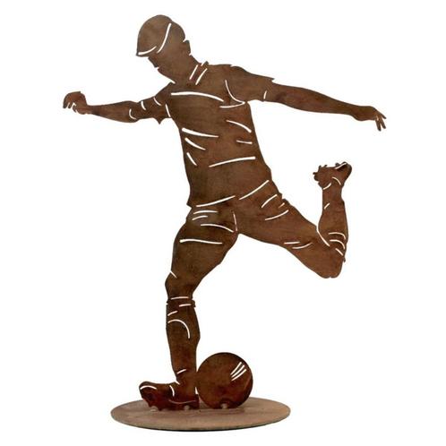 Voetballer met bal | Decoratiefiguur van metaal roest |, Huis en Inrichting, Woonaccessoires | Overige, Nieuw, Verzenden