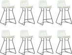 Set van 8 Gebroken witte leren industriële barkrukken - staa, Overige kleuren, Nieuw, Ophalen of Verzenden, Vijf, Zes of meer stoelen