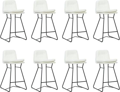 Set van 8 Gebroken witte leren industriële barkrukken - staa, Huis en Inrichting, Stoelen, Vijf, Zes of meer stoelen, Overige kleuren