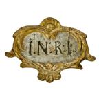 Cartiglio in cartapesta van een kruisbeeld. - Reclamebord -, Antiek en Kunst, Kunst | Niet-Westerse kunst