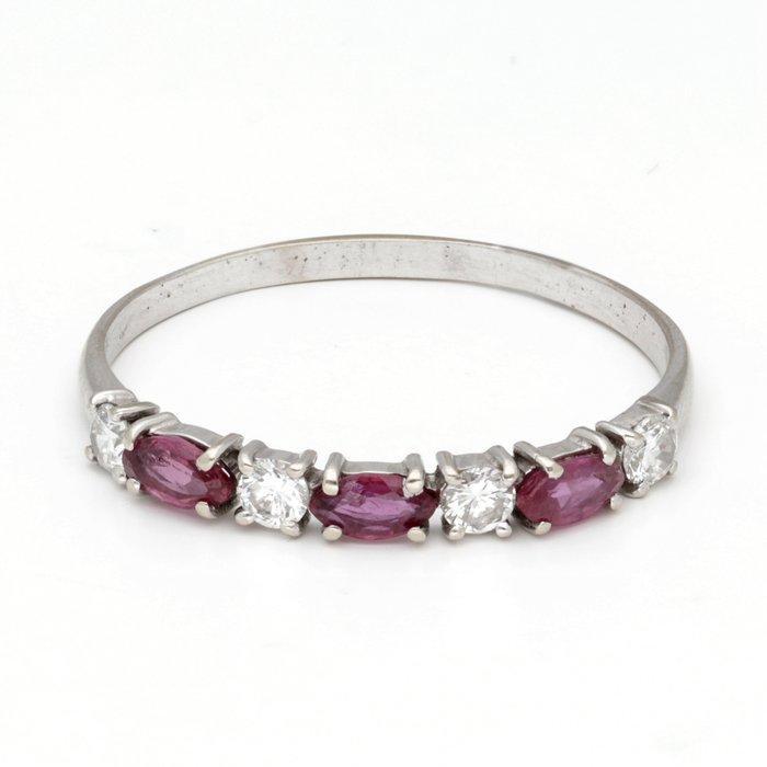 Ring - 18 karaat Witgoud Robijn - Diamant, Sieraden, Tassen en Uiterlijk, Ringen