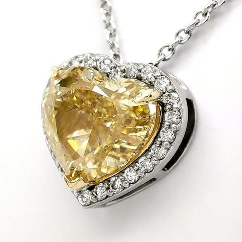 Hanger - 14 karaat Witgoud - 4.26ct. tw. Geel Diamant, Sieraden, Tassen en Uiterlijk, Antieke sieraden