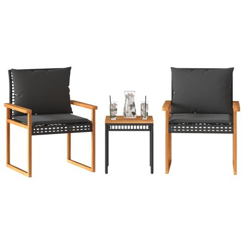 vidaXL 3-delige Bistroset met kussens poly rattan en, Tuin en Terras, Tuinsets en Loungesets, Nieuw, Rotan, Verzenden