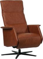 Donkercognac leren moderne relaxfauteuil - staal zwart frame, Nieuw, Ophalen of Verzenden, 50 tot 75 cm, Leer