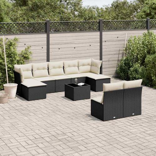vidaXL 10-delige Loungeset met kussens poly rattan zwart, Tuin en Terras, Tuinsets en Loungesets, Loungeset, Nieuw, Verzenden