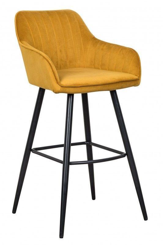 Elegante barkruk TURIN mosterdgeel fluweel met decoratieve, Huis en Inrichting, Barkrukken, Ophalen of Verzenden