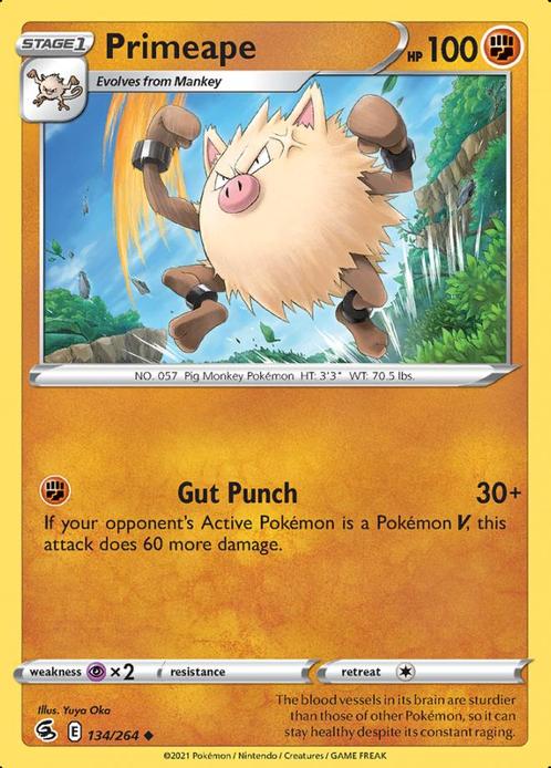 Primeape 134/264 (Fusion Strike), Hobby en Vrije tijd, Verzamelkaartspellen | Pokémon, Losse kaart, Nieuw, Foil, Ophalen of Verzenden
