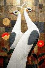 1124 - John Joseb Art- Schilderij pauwen,bloemen,surrealisme, Minder dan 50 cm, Verzenden, Nieuw, Schilderij