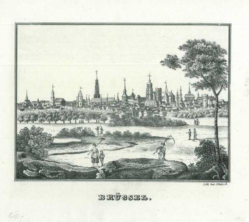 Zicht op Brussels, Antiek en Kunst, Kunst | Etsen en Gravures