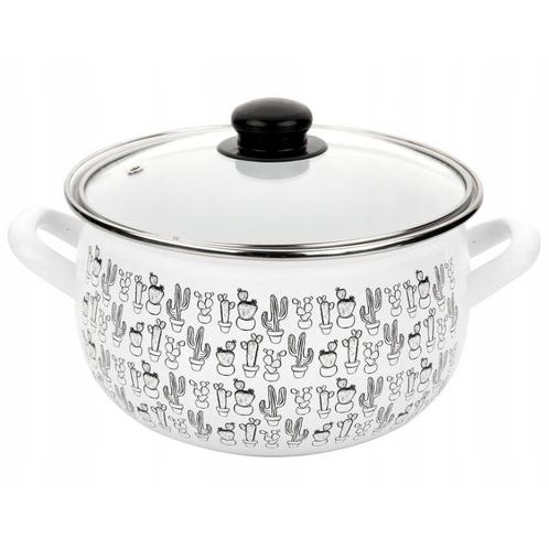 Emalia Cactus kookpan met deksel 18 cm 3L emaille wit, Huis en Inrichting, Keuken | Potten en Pannen, Ophalen of Verzenden