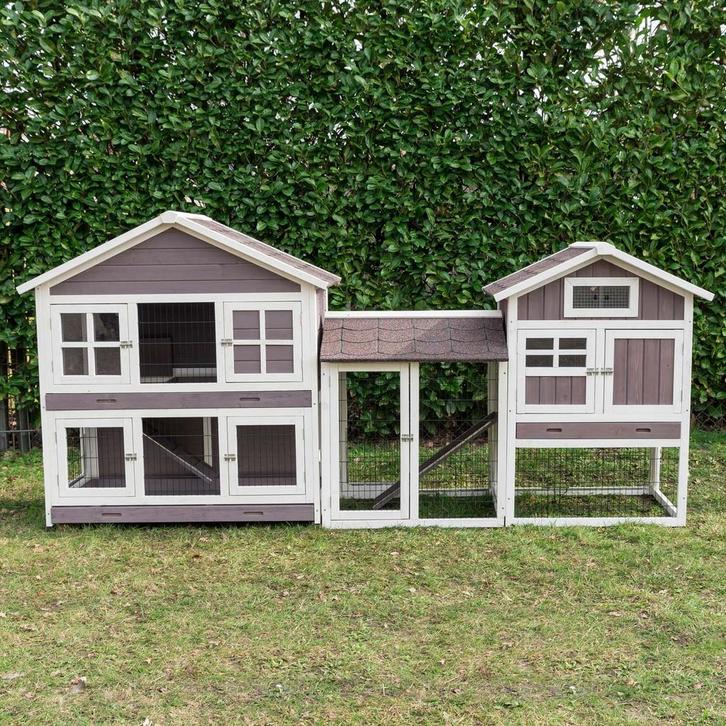 Konijnenhok Sissi met Amalie Combi Wit/Taupe Dennenhout, Dieren en Toebehoren, Knaagdieren en Konijnen | Hokken en Kooien, Verzenden