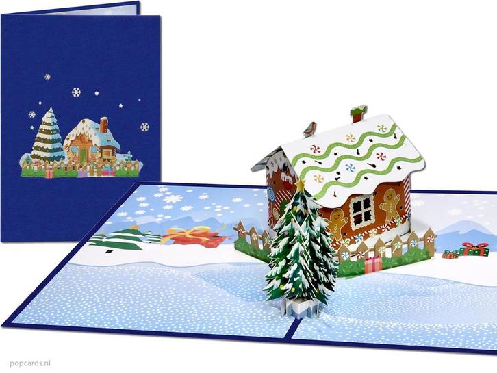 Kerstkaart kersthuisje kerstboom pop-up kaart, Diversen, Wenskaarten, Verzenden