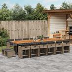 vidaXL 17-delige Tuinset met kussens poly rattan grijs, 6 zitplaatsen, Nieuw, Tuinset, Verzenden