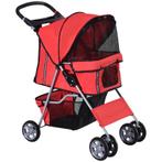 Opvouwbare Hondentrolley Met Bekerhouder Zonnekap Rood
