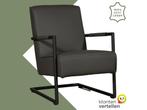 Leren fauteuil Lodge - Toledo Antracite (donkergrijs), Industrieel, Modern, Scandinavisch, Nieuw, Ophalen of Verzenden, 50 tot 75 cm