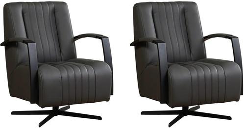 Donkergrijze leren industriële draaistoels - staal zwart fr, Huis en Inrichting, Fauteuils, 50 tot 75 cm, 75 tot 100 cm, Nieuw