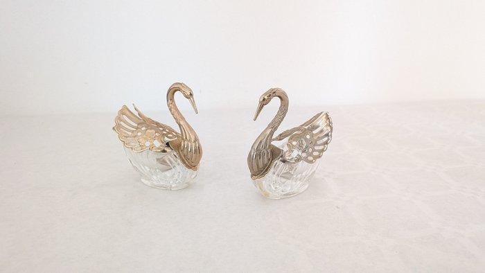 Zout- en pepervaatjes (2) - Swan - Glas, Messing, Metaal -, Antiek en Kunst, Curiosa en Brocante