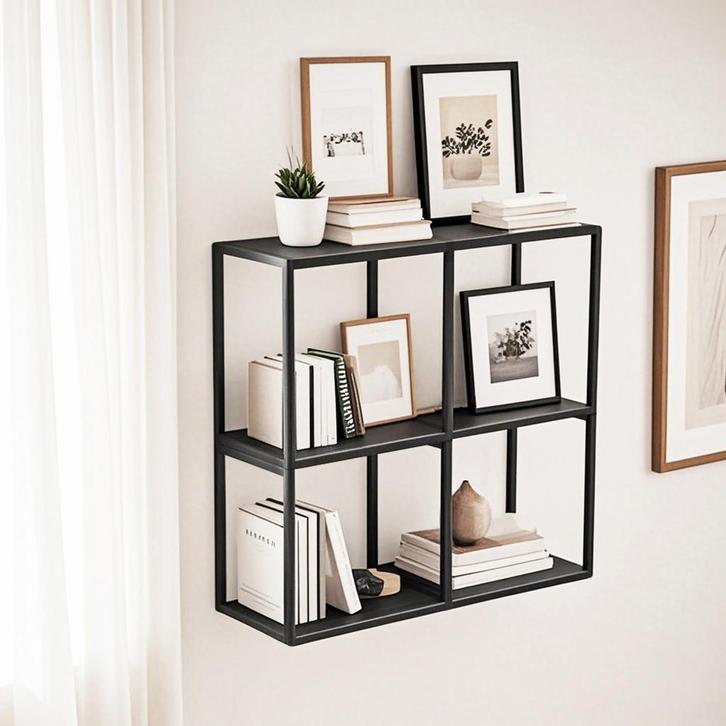 Wandplankenset Nostened 4-delig vierkant staal zwart [en.cas, Huis en Inrichting, Woonaccessoires | Wandplanken en Boekenplanken