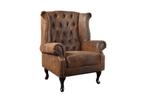 Chesterfield fauteuil 85cm antiek bruin met knoopstiksel en, Huis en Inrichting, Banken | Bankstellen, Ophalen of Verzenden, Nieuw