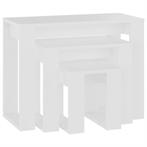 3-delige Tafeltjesset bewerkt hout wit (Tafels, Interieur), Huis en Inrichting, Complete inboedels, Verzenden