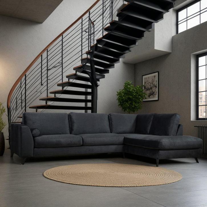 Hoekbank Rijssen goedkoop - 295x210cm veloursstof antraciet, Huis en Inrichting, Banken | Complete zithoeken, Nieuw, Stof, Ophalen of Verzenden