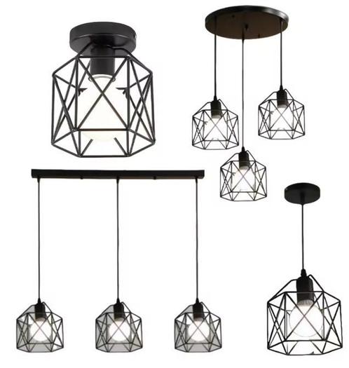 Industriële Metalen Kooi Hanglamp – LED Plafondlamp Eetkamer, Huis en Inrichting, Lampen | Hanglampen, Nieuw, Verzenden