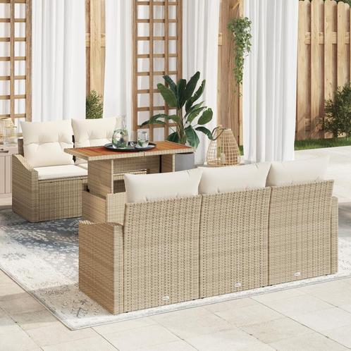 vidaXL 6-delige tuin eettafelset met kussens beige poly, Tuin en Terras, Tuinsets en Loungesets, Nieuw, Rotan, Verzenden