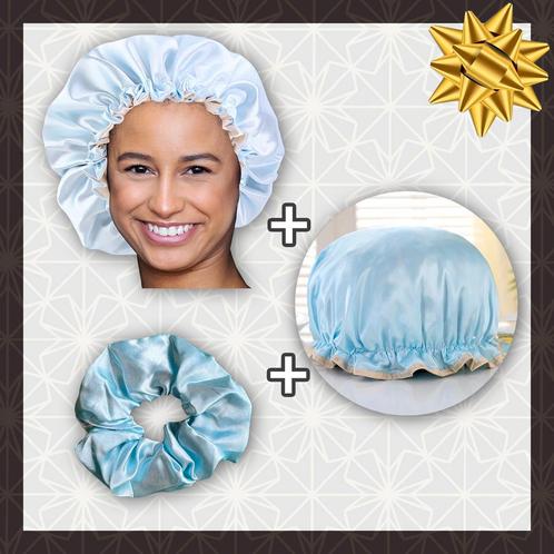 SATIN SET - Bescherm je haar & keep it dry - Lichtblauwe Sat, Sieraden, Tassen en Uiterlijk, Uiterlijk | Haarverzorging, Nieuw