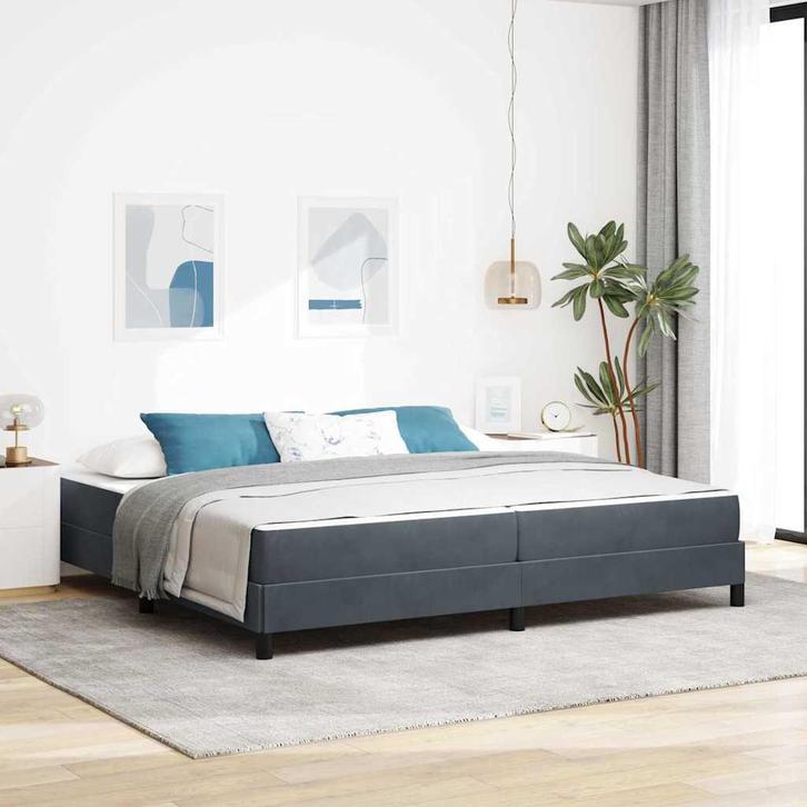 vidaXL Boxspringbed met matras Donkergrijs 200 x 220 cm Stof, Huis en Inrichting, Slaapkamer | Bedden, Grijs, Nieuw, Stof, Verzenden