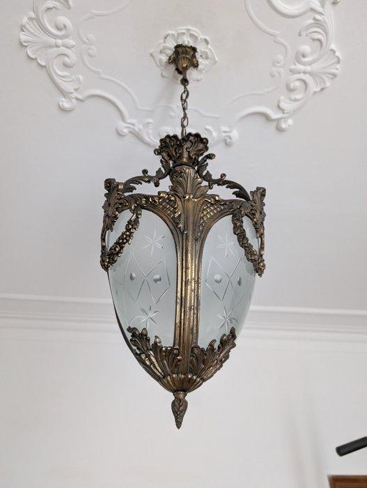 Plafondlamp - Brons - Brons, gegraveerd glas, Antiek en Kunst, Antiek | Overige Antiek