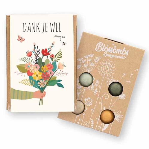 Blossombs Giftbox Mini - Dank je wel - 4x Bloemzaadbommetjes, Tuin en Terras, Bloembollen en Zaden, Ophalen of Verzenden