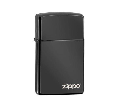 Zippo Ebony met logo (slim), Verzamelen, Rookartikelen, Aanstekers en Luciferdoosjes, Aansteker, Verzenden