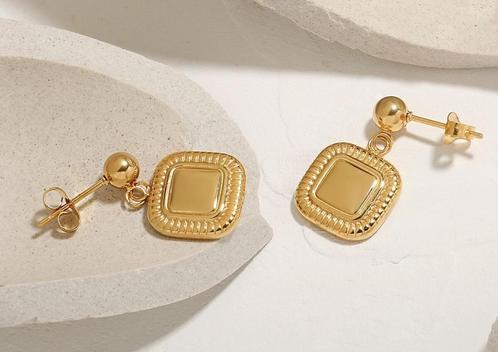 Goudkleurige oorbellen met vierkantjes, Sieraden, Tassen en Uiterlijk, Overige Accessoires