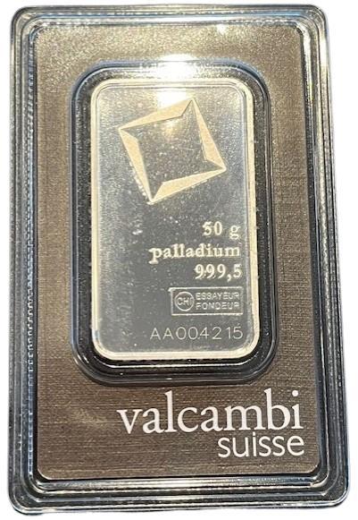 Palladium Valcambi 50 gram baar, Postzegels en Munten, Munten | Oceanië, Losse munt, Verzenden