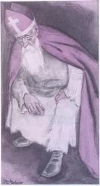 Bedroefde Sinterklaas op spotprent (lijst optie, Lithos), Verzenden