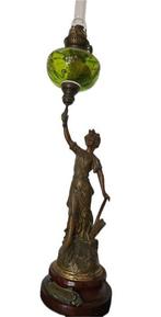 Charles Ruchot (1871 - 1932) - Olielamp - Zink, kristal,, Antiek en Kunst