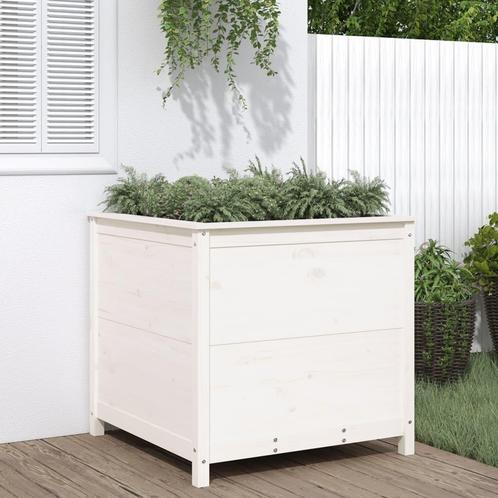 vidaXL Plantenbak 82,5x82,5x78 cm massief grenenhout wit, Tuin en Terras, Bloembakken en Plantenbakken, Nieuw, Hout, 60 cm of meer