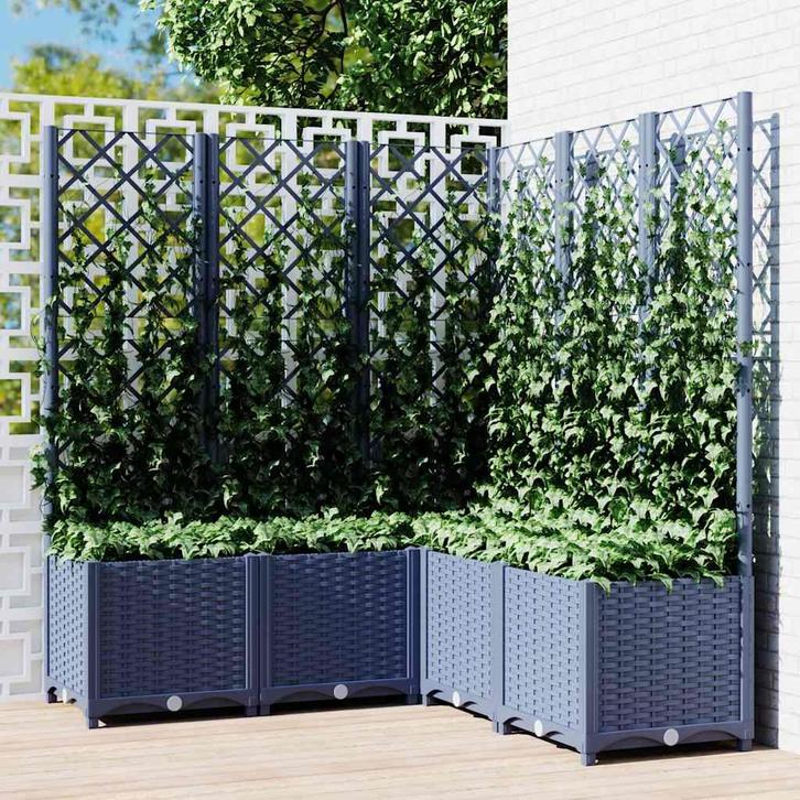 vidaXL Plantenbak met latwerk 120x120x136 cm polypropeen, Tuin en Terras, Bloembakken en Plantenbakken, 100 cm of meer, Nieuw