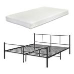 Metalen bed Laos met bedbodem en matras zwart 180x200 cm, Verzenden, Nieuw