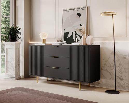 Meubella Dressoir Nicola mat zwart goud 150 cm, Huis en Inrichting, Kasten | Dressoirs, 25 tot 50 cm, Nieuw, 150 tot 200 cm, Verzenden